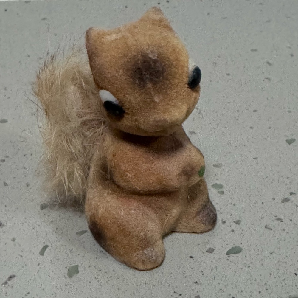 Vintage 1970s Flocked Squirrel with Real Fur Tail